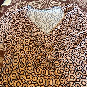 Daisy Fuentes Hexagon Patterned Blouse - Black, Brown, Cream & Coral
